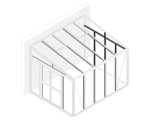 Ansicht eines Gewächshauses zur Wandmontage mit Tür