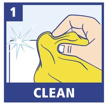 Symbol: Reinigen der Oberfläche mit einem Tuch
