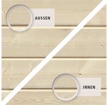 Illustration der Außen- und Innenansicht eines Hauses