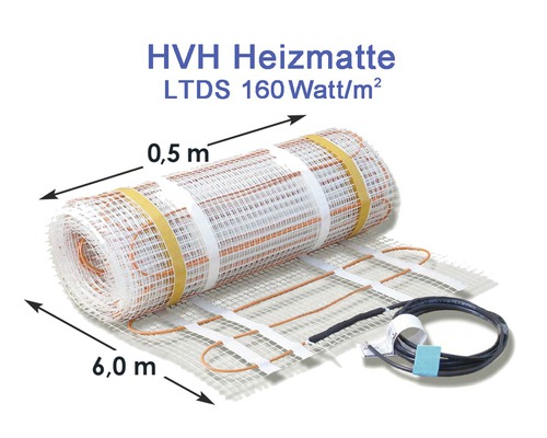HVH Heizmatte, 0,5 Meter breit, 6,0 Meter lang, 160 Watt pro Quadratmeter