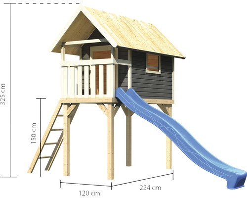 Spielturm mit Rutsche und Leiter mit Abmessungen