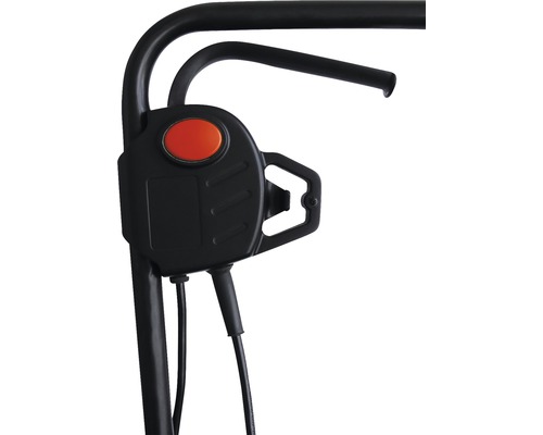 Detailansicht einer Bedieneinheit mit rotem Knopf und Kabeln