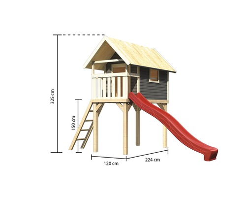 Spielhaus aus Holz mit Rutsche und Maßen