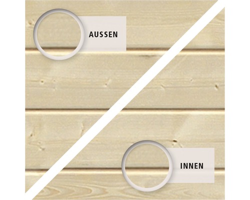 Holzwand mit Kennzeichnung für Aussen und Innen