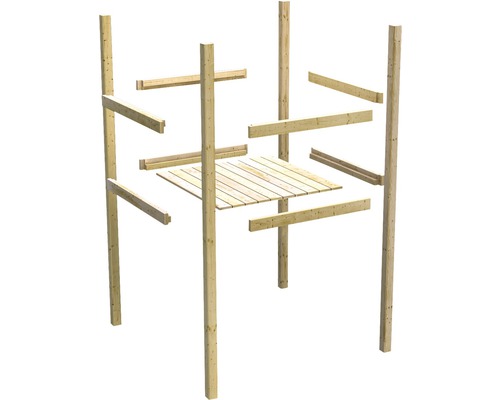 Holzkonstruktion mit quadratischer Plattform und Pfosten
