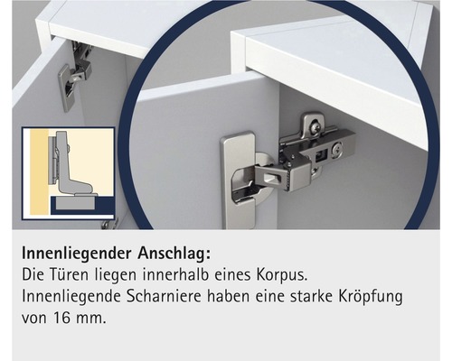 Innenliegendes Scharnier an einem Möbelstück