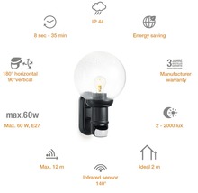 Außenleuchte mit Bewegungsmelder, IP 44, energiesparend