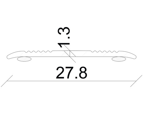 Abmessungen eines Übergangsprofils für Bodenbeläge: 27,8 mm breit, 1,3 mm hoch