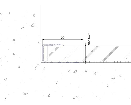Schematische Darstellung eines Eckprofils mit den Maßen 29 Millimeter mal 10 bis 11 Millimeter.
