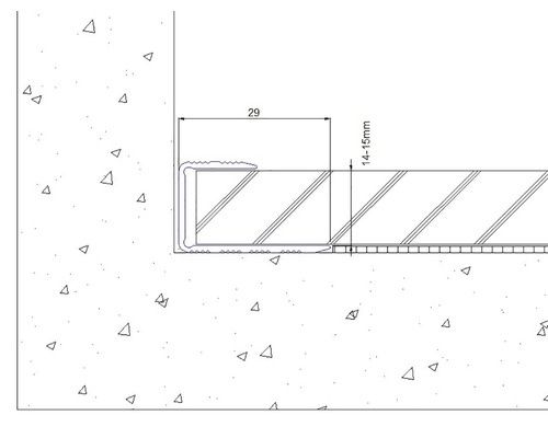 Technische Zeichnung eines Dehnungsfugenprofils mit den Maßen 29 Millimeter und 14 bis 15 Millimeter.