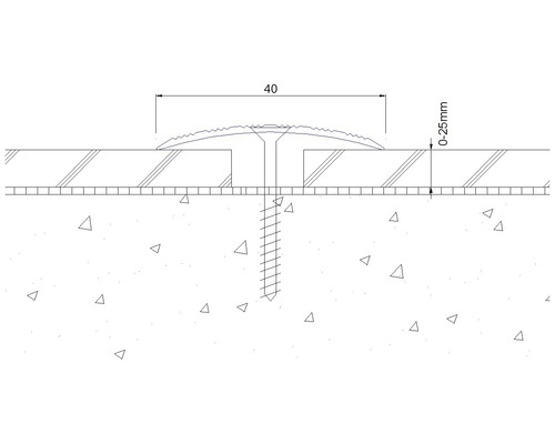 Illustration eines Übergangsprofils mit Schraube und Maßangaben 40 Millimeter und 0 bis 25 Millimeter.