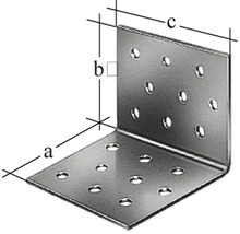 Winkelverbinder aus Metall mit Bohrlöchern und Maßangaben