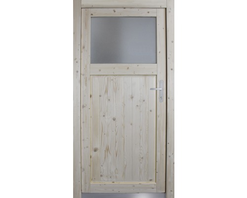 Holztür mit Glaseinsatz und Metallgriff