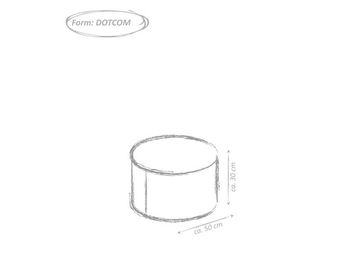 Skizze eines runden Hockers mit den Maßen circa 50 cm x 30 cm.