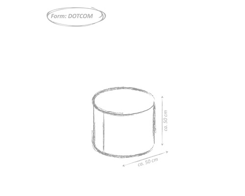 Skizze eines runden Hockers mit den Maßen circa 50 mal 50 cm.