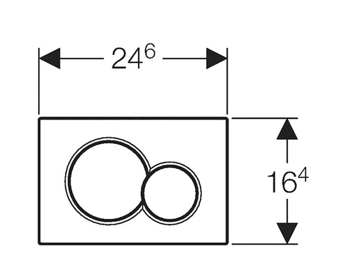 Maßzeichnung einer Betätigungsplatte mit zwei Tasten und Maßangaben