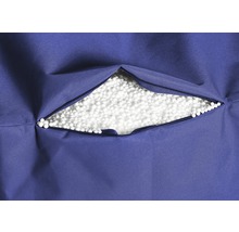 Blaue Sitzsackhülle mit Reißverschluss und Füllung aus Styroporkugeln