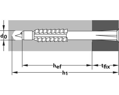 Technische Zeichnung eines Dübels mit Bemaßung
