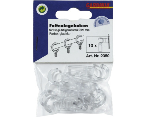 Gardinia Faltenlegehaken für Ringe Stilgarnituren mit 28 Millimeter Durchmesser, Zehnerpackung