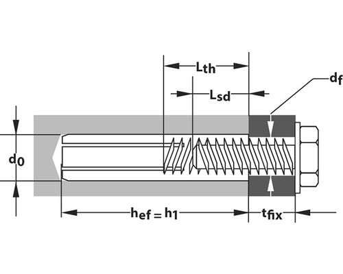 Illustration eines Bolzenankers mit Bemaßung