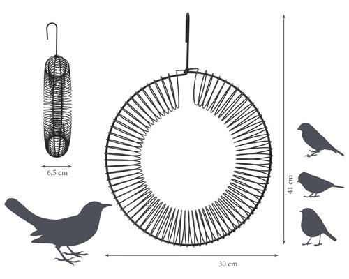 Draht Vogelhaus mit Abmessungen und Vogelsilhouetten