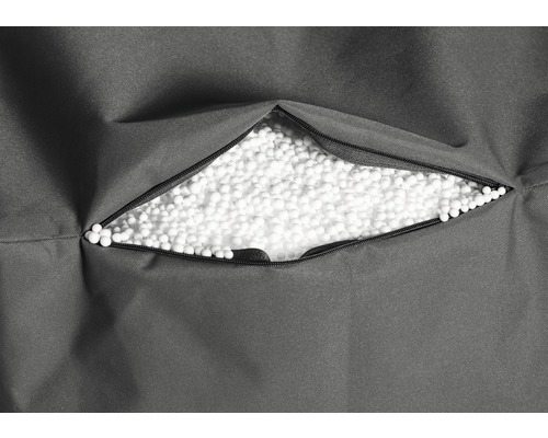 Detailansicht eines Sitzsacks mit Reißverschluss und Füllung
