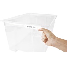 Aufbewahrungsbox aus Kunststoff mit Beschriftung