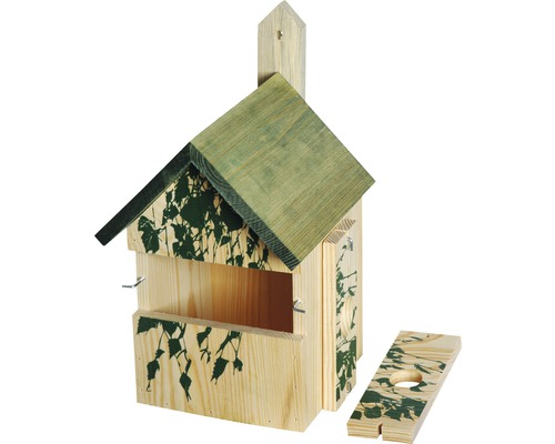 Vogelhaus aus Holz mit Blätter-Motiv