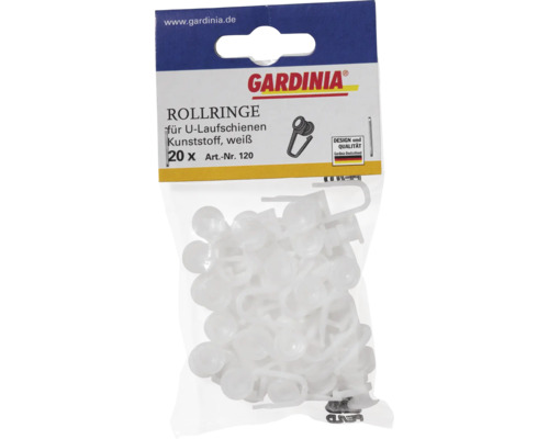 Gardinia Rollringe für U-Laufschienen, 20 Stück, aus Kunststoff