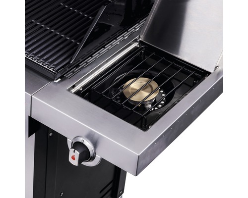 Seitenkocher eines Gasgrills aus Edelstahl mit Bedienknopf