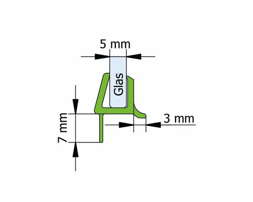 Technische Zeichnung einer Dichtung für Glas mit Maßangaben
