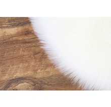 Detailaufnahme eines Teppichs mit langen Fasern auf Holzboden
