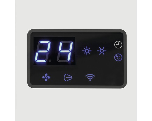 Display einer Klimaanlage mit Temperaturanzeige und verschiedenen Symbolen