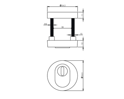 Technische Zeichnung eines Türbeschlags mit Maßangaben