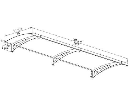 Technische Zeichnung einer Haustürüberdachung mit Maßangaben