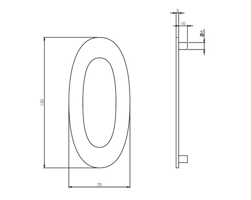 Technische Zeichnung eines ovalen Spiegels mit Maßangaben