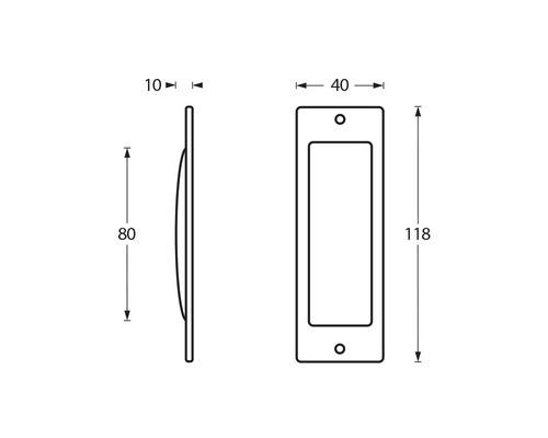 Technische Zeichnung eines Türgriffs mit Maßangaben