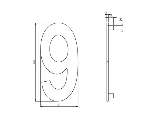 Technische Zeichnung Hausnummer 9 mit Maßangaben