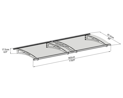 Technische Zeichnung einer Haustürüberdachung mit Maßangaben