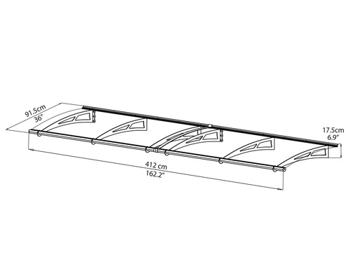 Technische Zeichnung einer Haustürüberdachung mit Maßangaben
