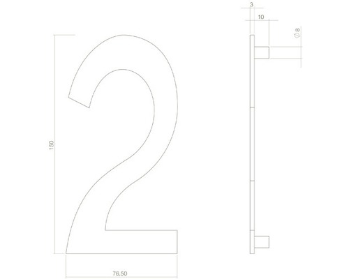 Technische Zeichnung Hausnummer 2 mit Maßangaben