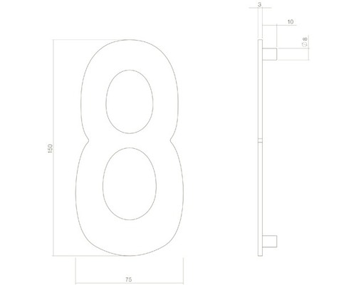 Technische Zeichnung einer Hausnummer Acht mit Abmessungen