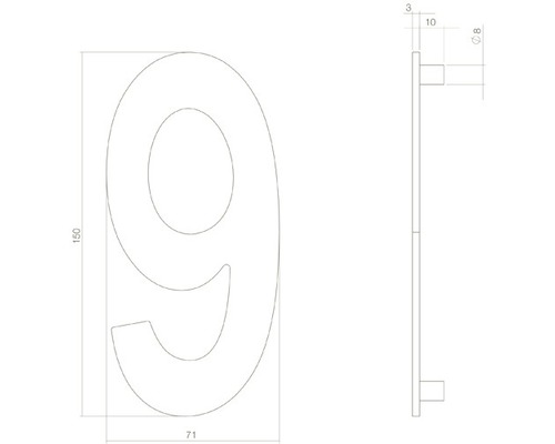 Technische Zeichnung der Hausnummer 9 mit Maßen.