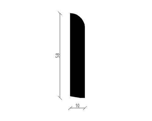 Abbildung einer Sockelleiste mit den Maßen 58 mal 10 Millimeter.