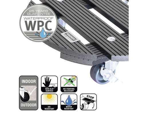 Pflanzenroller aus WPC mit Rollen für den Innen- und Außenbereich sowie Garantie, wasserfest, rutschfest, UV-beständig, kein Anstrich notwendig und Feststellbremse