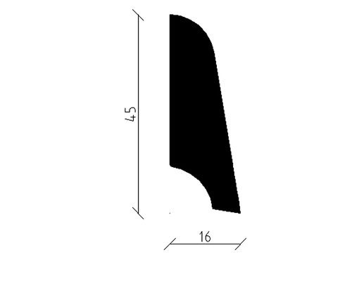 Technische Zeichnung einer Zierleiste mit Maßangaben 45 und 16.