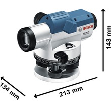 Bosch Logo GOL 20 G Professional Nivelliergerät mit den Abmessungen 213 mm Länge, 134 mm Breite und 143 mm Höhe