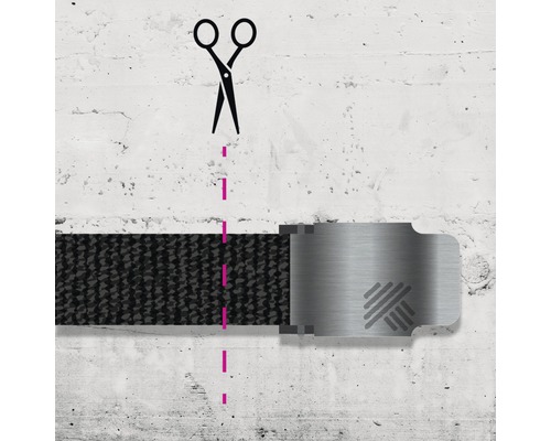 Darstellung eines Gürtels mit Schere und gestrichelter Linie, die das Zuschneiden andeutet