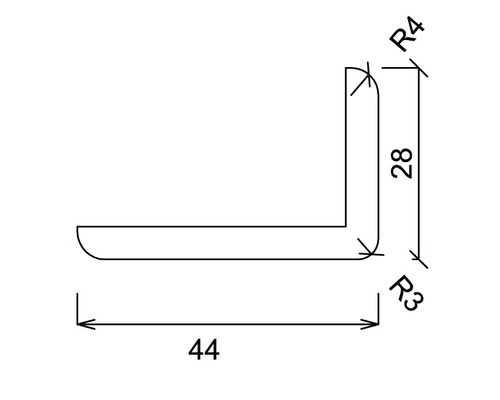 Technische Zeichnung eines Winkelprofils mit den Maßen 44 x 28 mm