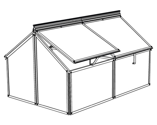 Darstellung eines Gewächshauses mit geöffnetem Dachfenster